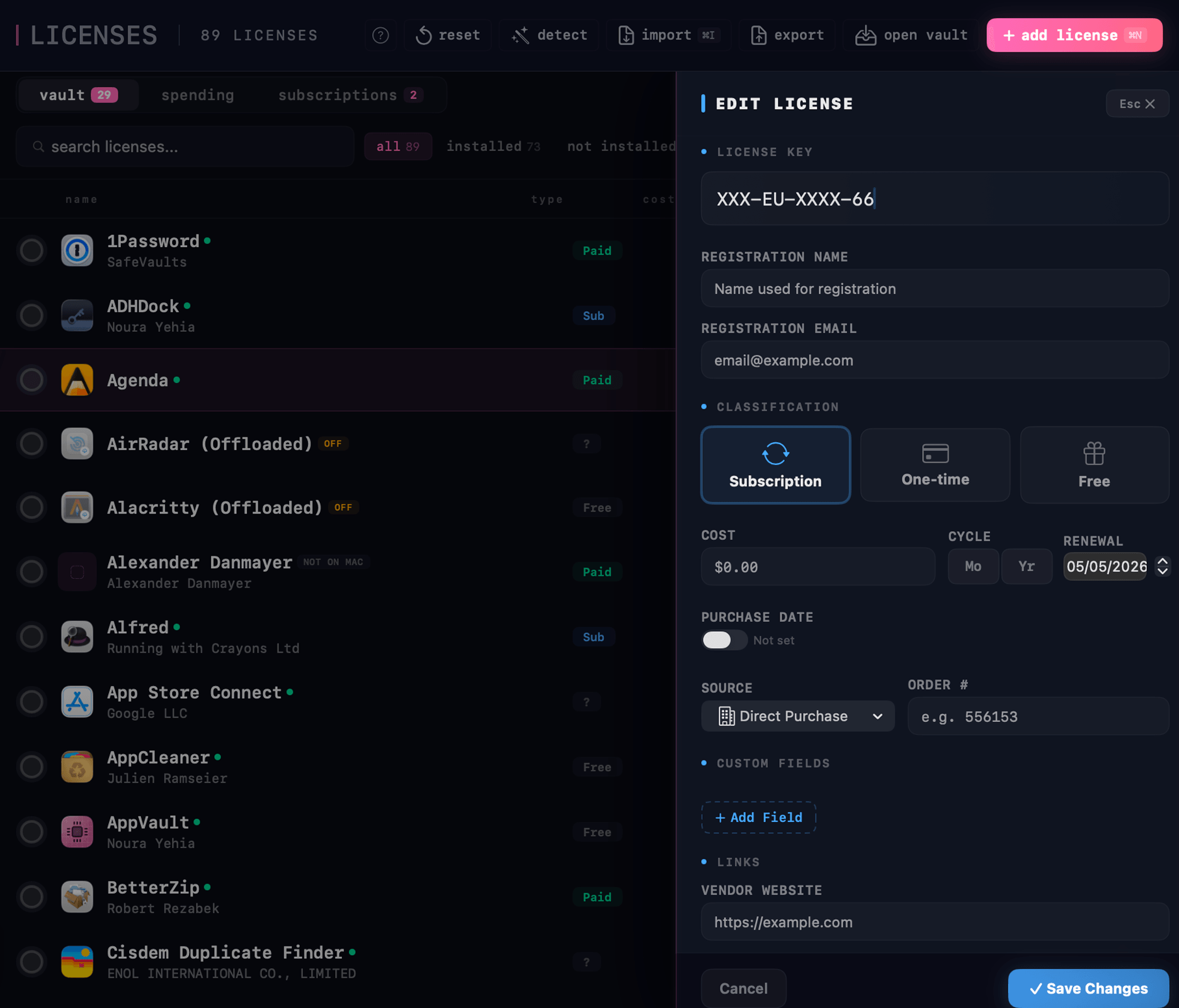 Licenses vault
