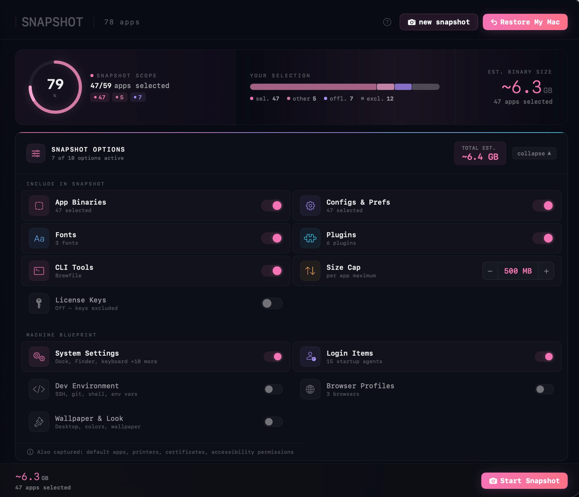 Snapshot — build options