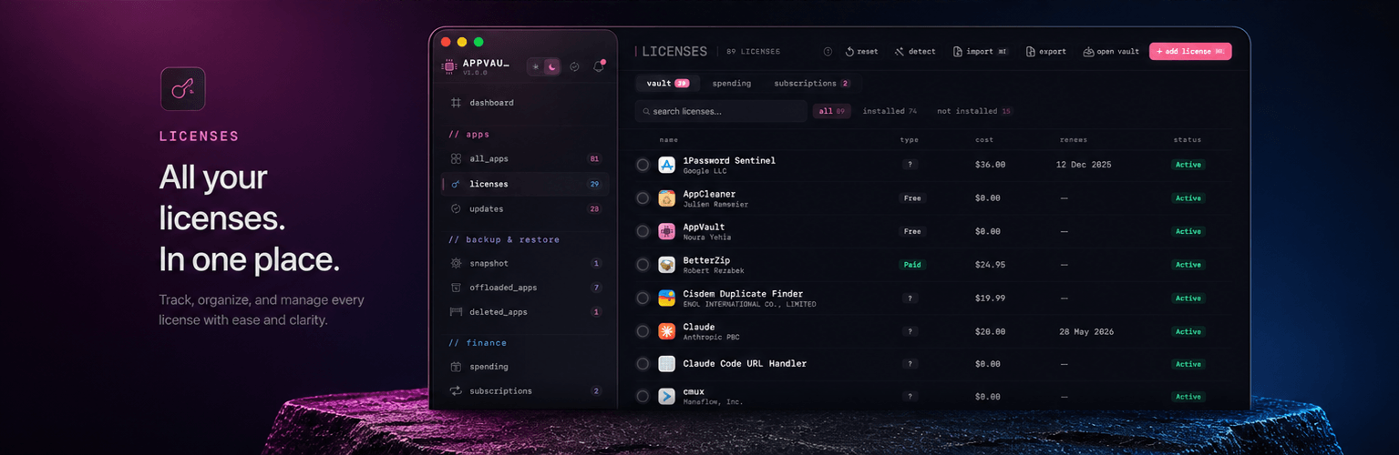 AppVault Licenses — every key in one place